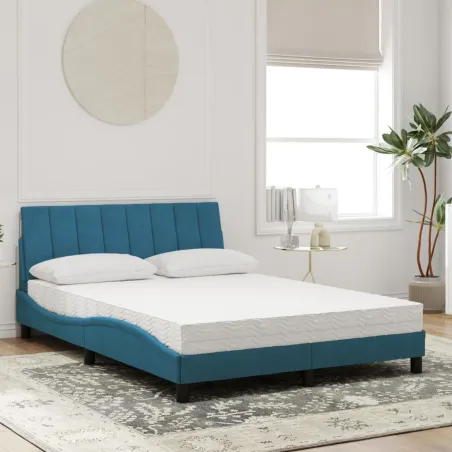 Lit avec matelas Hanko bleu 140x200 cm velours