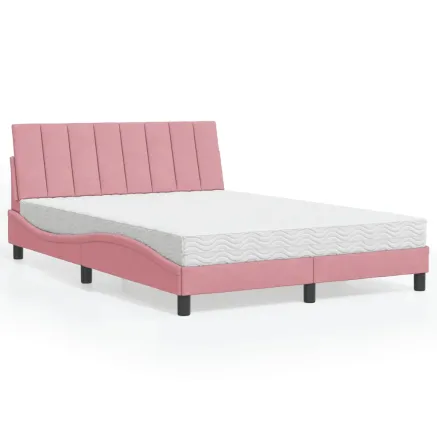Lit avec matelas Hanko rose 140x200 cm velours