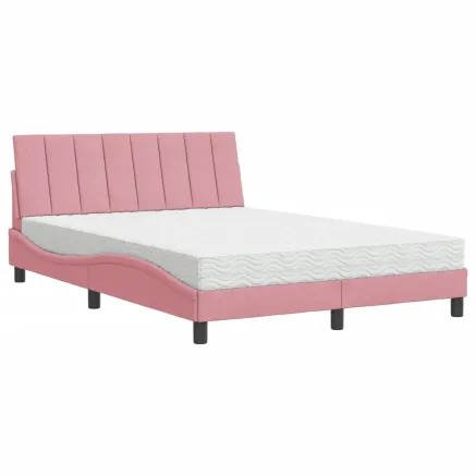 Lit avec matelas Hanko rose 140x200 cm velours 2