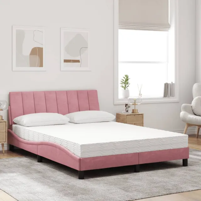 Lit avec matelas Hanko rose 140x200 cm velours