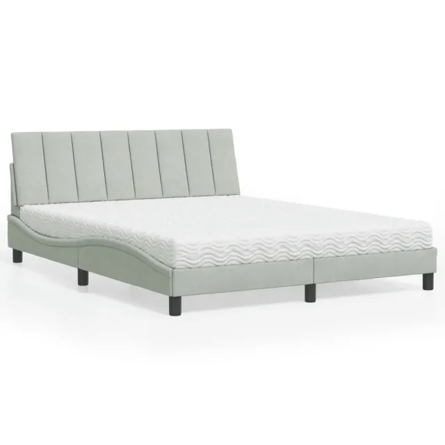 Lit avec matelas Hanko gris clair 160x200 cm velours