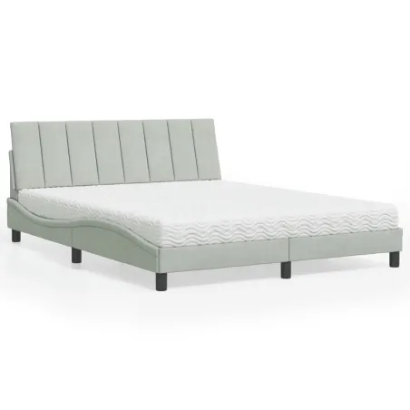 Lit avec matelas Hanko gris clair 160x200 cm velours