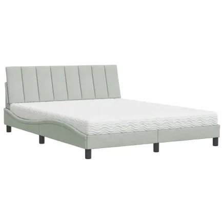 Lit avec matelas Hanko gris clair 160x200 cm velours 2