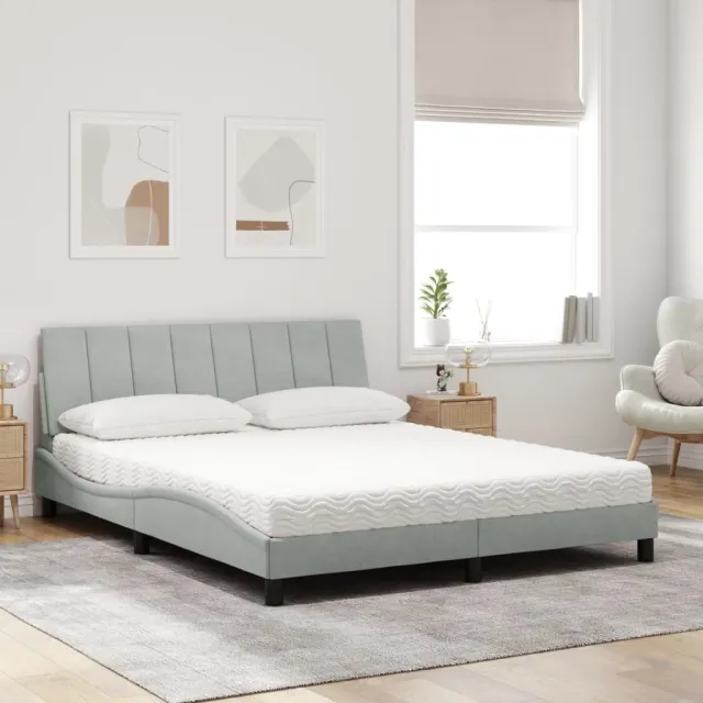 Lit avec matelas Hanko gris clair 160x200 cm velours