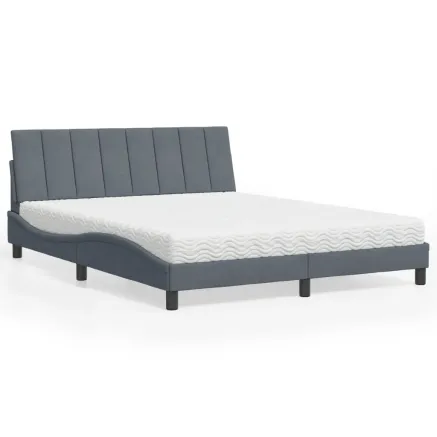 Lit avec matelas Hanko gris foncé 160x200 cm velours
