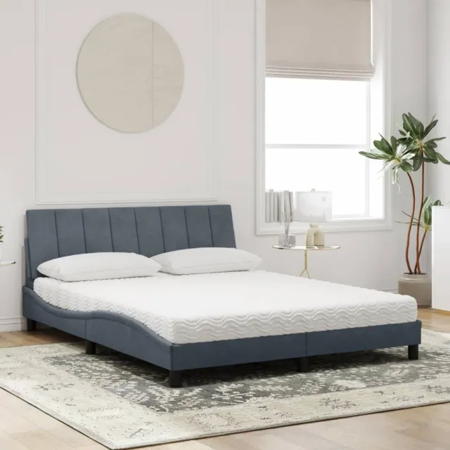 Lit avec matelas Hanko gris foncé 160x200 cm velours