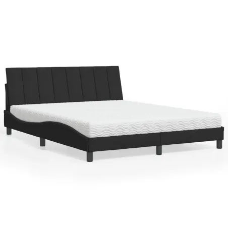 Lit avec matelas Hanko noir 160x200 cm velours