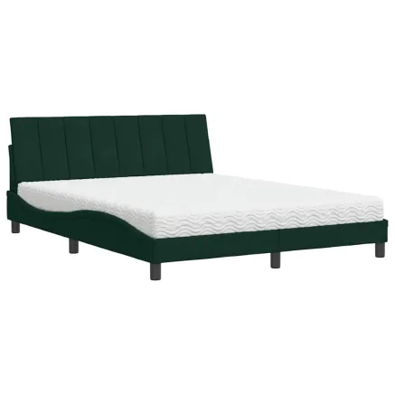 Lit avec matelas Hanko vert foncé 160x200 cm velours 2