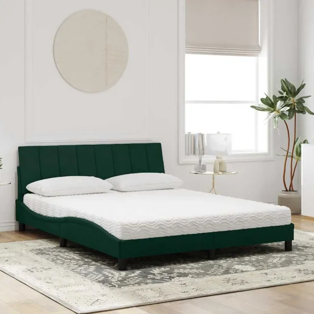 Lit avec matelas Hanko vert foncé 160x200 cm velours