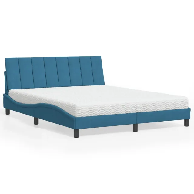 Lit avec matelas Hanko bleu 160x200 cm velours
