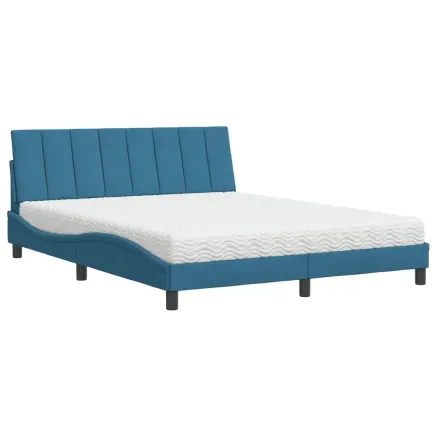 Lit avec matelas Hanko bleu 160x200 cm velours 2