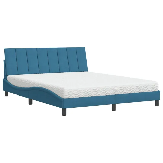 Lit avec matelas Hanko bleu 160x200 cm velours