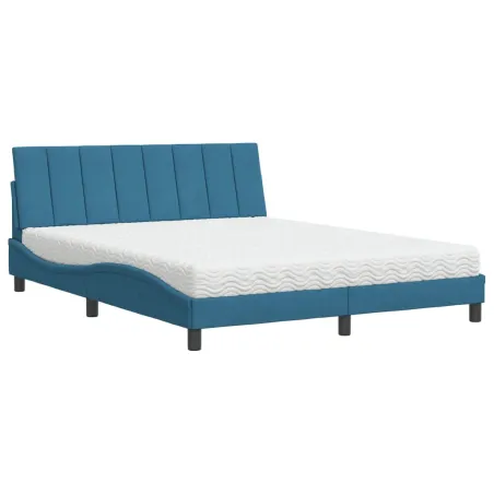 Lit avec matelas Hanko bleu 160x200 cm velours