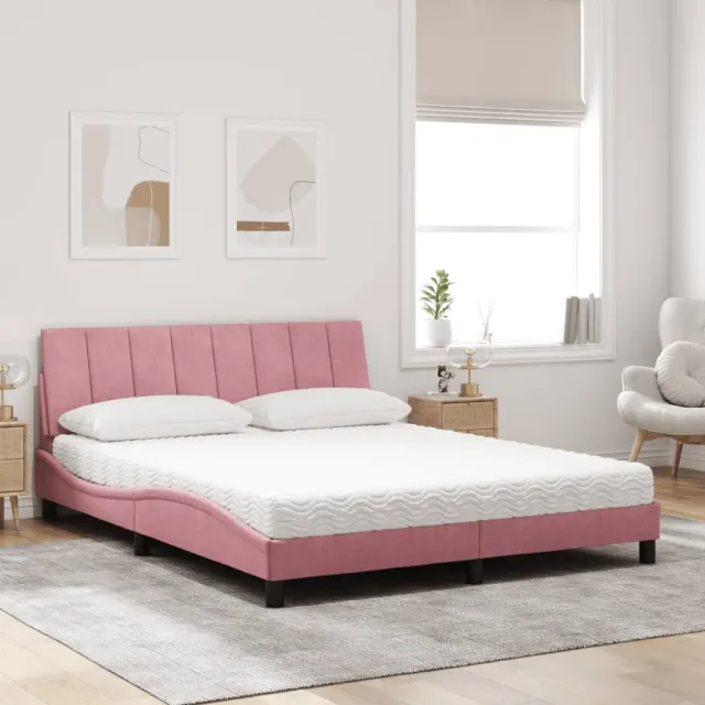 Lit avec matelas Hanko rose 160x200 cm velours