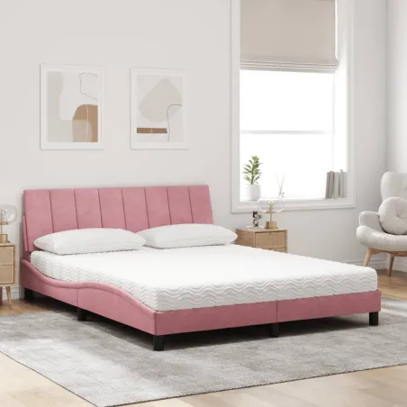 Lit avec matelas Hanko rose 160x200 cm velours