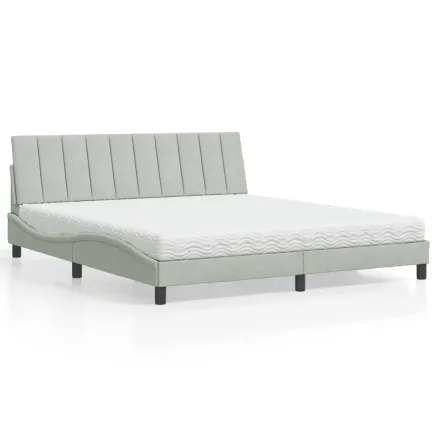 Lit avec matelas Hanko gris clair 180x200 cm velours