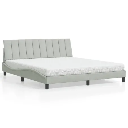 Lit avec matelas Hanko gris clair 180x200 cm velours