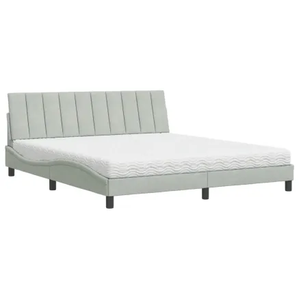 Lit avec matelas Hanko gris clair 180x200 cm velours 2