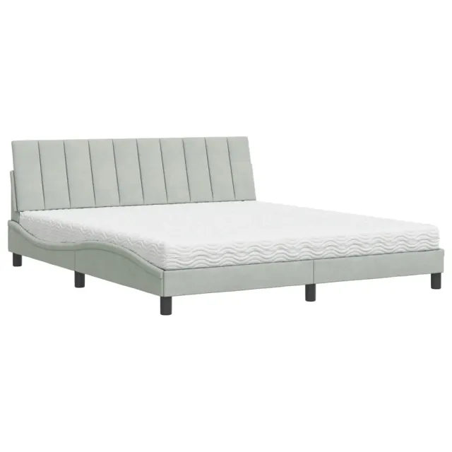 Lit avec matelas Hanko gris clair 180x200 cm velours