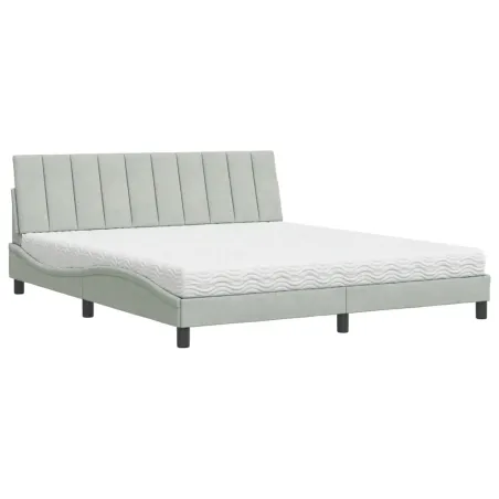 Lit avec matelas Hanko gris clair 180x200 cm velours