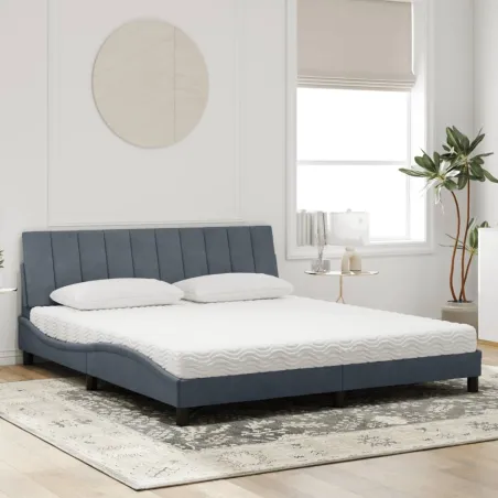 Lit avec matelas Hanko gris foncé 180x200 cm velours