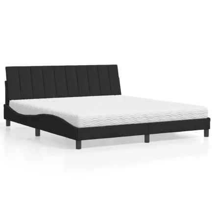 Lit avec matelas Hanko noir 180x200 cm velours