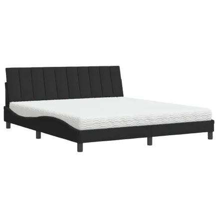 Lit avec matelas Hanko noir 180x200 cm velours 2