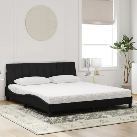 Lit avec matelas Hanko noir 180x200 cm velours