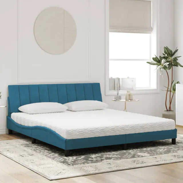 Lit avec matelas Hanko bleu 180x200 cm velours