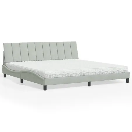 Lit avec matelas Hanko gris clair 200x200 cm velours