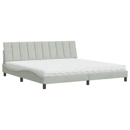 Lit avec matelas Hanko gris clair 200x200 cm velours 2