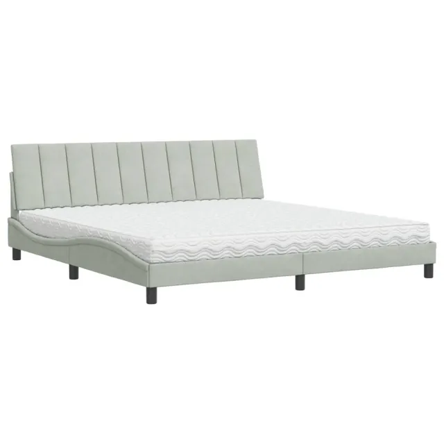 Lit avec matelas Hanko gris clair 200x200 cm velours