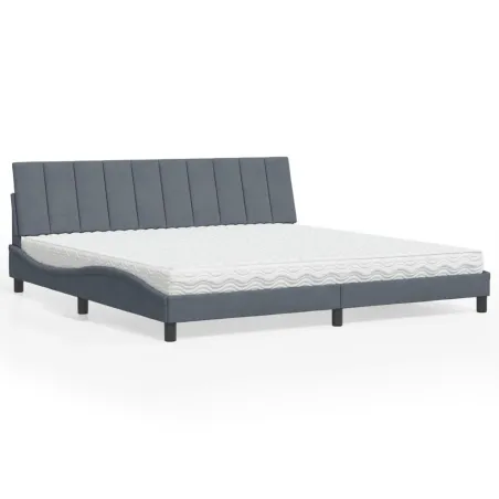 Lit avec matelas Hanko gris foncé 200x200 cm velours