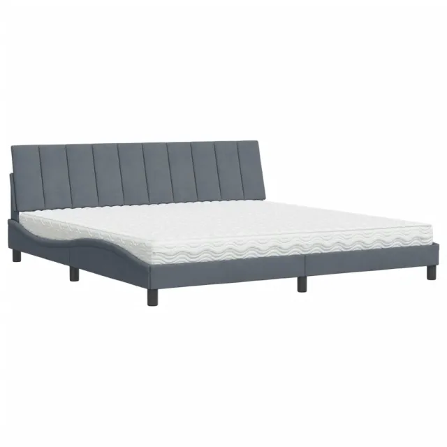 Lit avec matelas Hanko gris foncé 200x200 cm velours