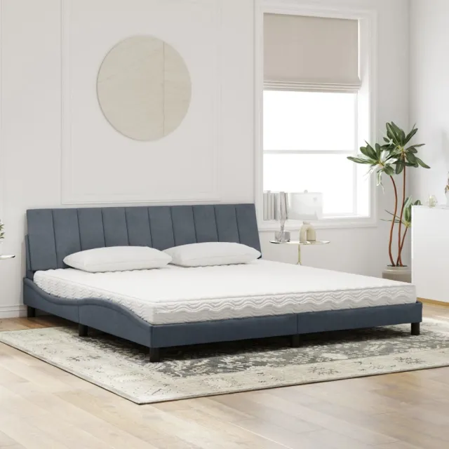 Lit avec matelas Hanko gris foncé 200x200 cm velours