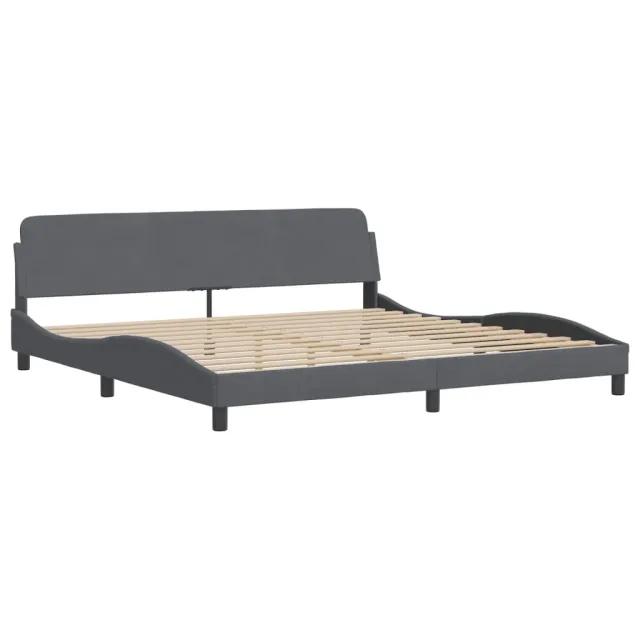 Lit avec matelas Hanko gris foncé 200x200 cm velours