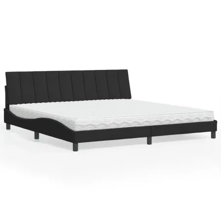 Lit avec matelas Hanko noir 200x200 cm velours