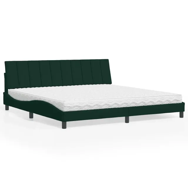 Lit avec matelas Hanko vert foncé 200x200 cm velours