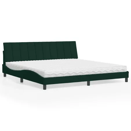 Lit avec matelas Hanko vert foncé 200x200 cm velours