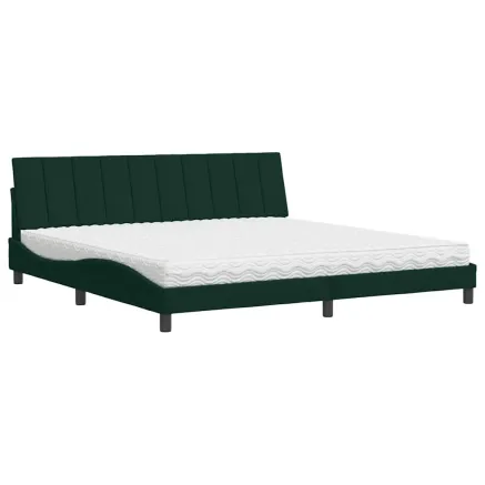 Lit avec matelas Hanko vert foncé 200x200 cm velours 2