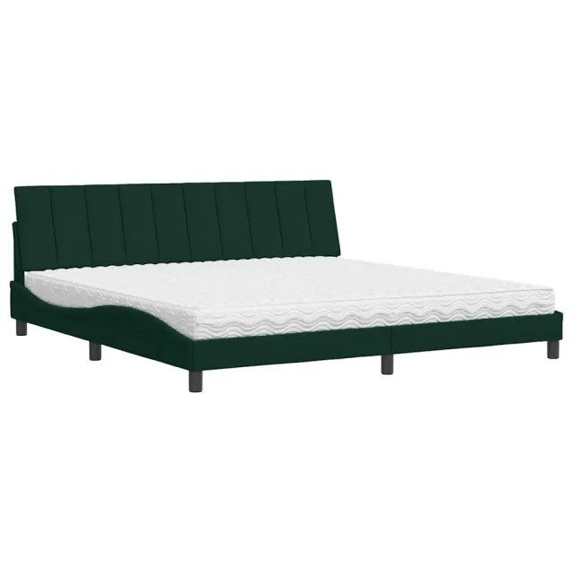 Lit avec matelas Hanko vert foncé 200x200 cm velours