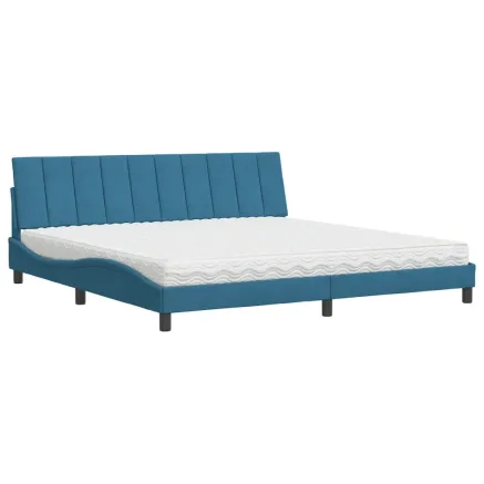 Lit avec matelas Hanko bleu 200x200 cm velours 2