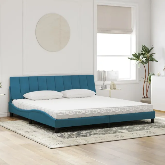 Lit avec matelas Hanko bleu 200x200 cm velours