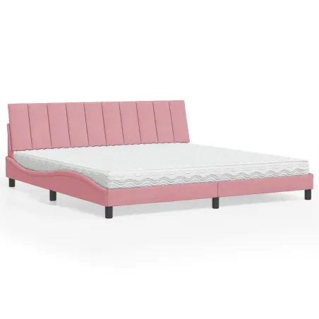 Lit avec matelas Hanko rose 200x200 cm velours