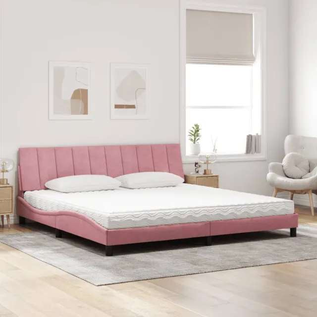 Lit avec matelas Hanko rose 200x200 cm velours