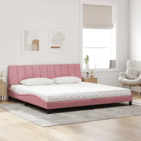 Lit avec matelas Hanko rose 200x200 cm velours