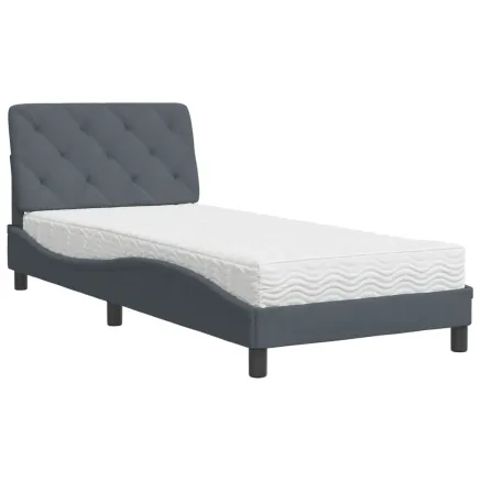 Lit avec matelas gris foncé 90x190 cm velours 2