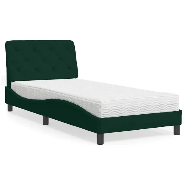 Lit avec matelas vert foncé 90x190 cm velours