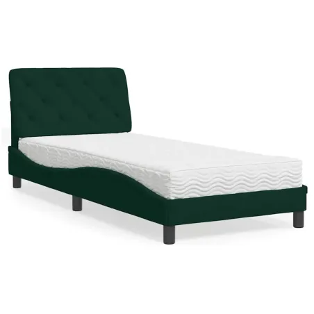 Lit avec matelas vert foncé 90x190 cm velours