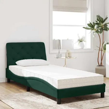 Lit avec matelas vert foncé 90x190 cm velours